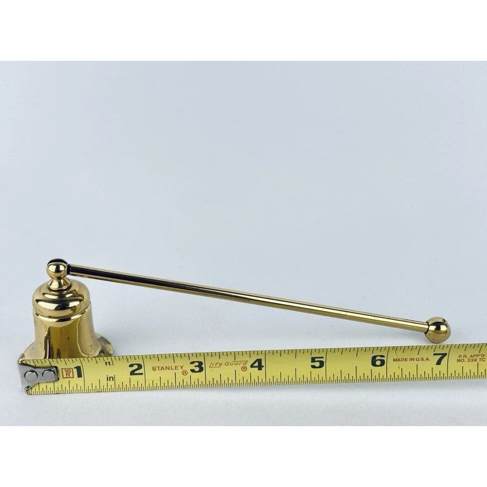 Vintage Golden Solid Brass Candle Extinguish Snuffer Bell w/ Short Handle